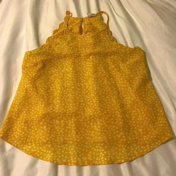 Cutest Scalloped Tank Blouse Size L by Sweet Wanderer Summery Yellow & White - Picture 1 of 6